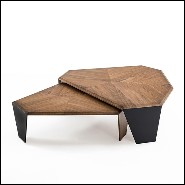 Table basse Set de 2 en noyer massif avec pieds en noyer massif et un pied en métal noir mat 163-Triple Walnut