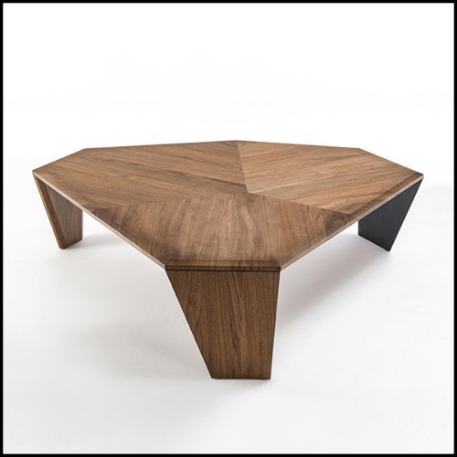 Table basse Set de 2 en noyer massif avec pieds en noyer massif et un pied en métal noir mat 163-Triple Walnut