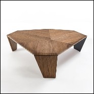 Table basse Set de 2 en noyer massif avec pieds en noyer massif et un pied en métal noir mat 163-Triple Walnut