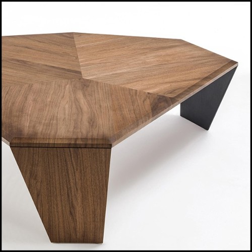 Table basse Set de 2 en noyer massif avec pieds en noyer massif et un pied en métal noir mat 163-Triple Walnut