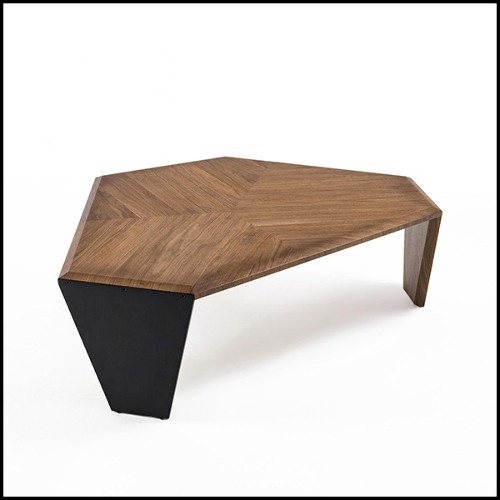 Table basse Set de 2 en noyer massif avec pieds en noyer massif et un pied en métal noir mat 163-Triple Walnut