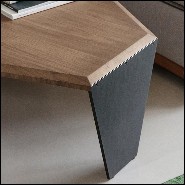 Table basse Set de 2 en noyer massif avec pieds en noyer massif et un pied en métal noir mat 163-Triple Walnut