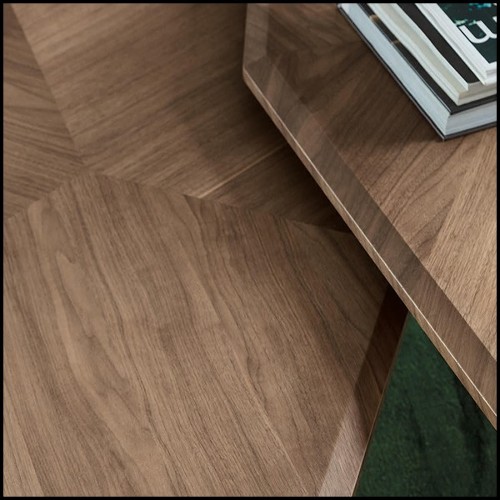 Table basse Set de 2 en noyer massif avec pieds en noyer massif et un pied en métal noir mat 163-Triple Walnut