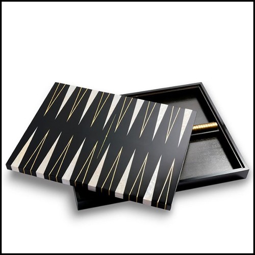 Backgammon with wooden frame in solid wood in black lacquered finish 172-All Black