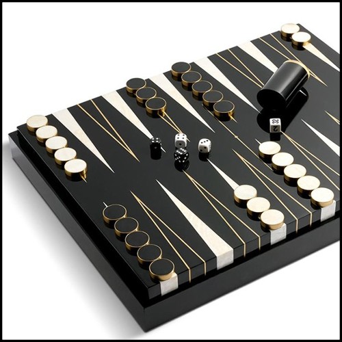Backgammon with wooden frame in solid wood in black lacquered finish 172-All Black