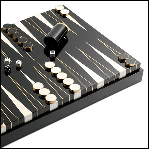 Backgammon avec structure en bois massif finition laquée noir 172-All Black