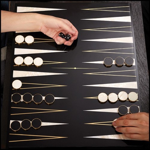 Backgammon avec structure en bois massif finition laquée noir 172-All Black