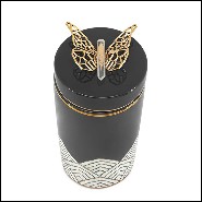 Box in glazed ceramic in black finish with polished brass butterfly on lid's top 162-Butterfly