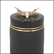 Boîte en céramique émaillée finition noire et avec papillon en laiton poli sur le couvercle 162-Butterfly
