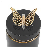 Box in glazed ceramic in black finish with polished brass butterfly on lid's top 162-Butterfly