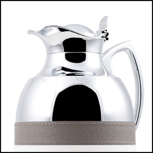 Thermos en laiton massif finition chrome et partiellement couverte avec cuir véritable 189-Guapa