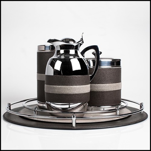 Thermos in solid brass in chrome plated finish and partially covered with genuine leather 189-Guapa