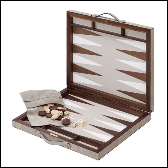 Backgammon with solid mahogany and solid walnut case with leather inlaid playing surface 189-Guapo