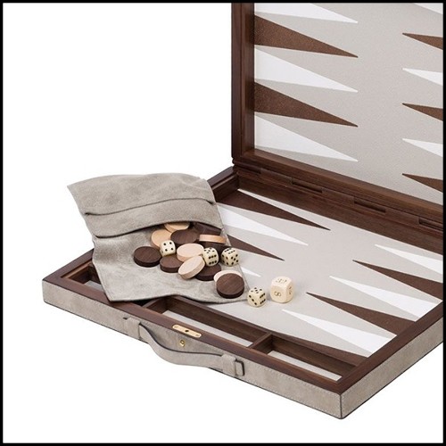 Backgammon with solid mahogany and solid walnut case with leather inlaid playing surface 189-Guapo
