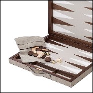 Backgammon en acajou et noyer massif avec charnière en noyer et surface de jeu en cuir incrusté 189-Guapo