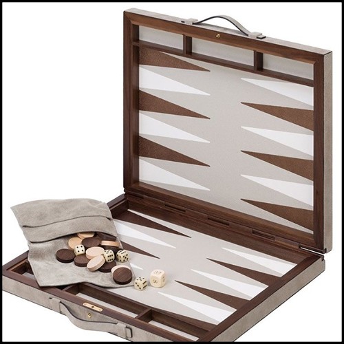 Backgammon with solid mahogany and solid walnut case with leather inlaid playing surface 189-Guapo