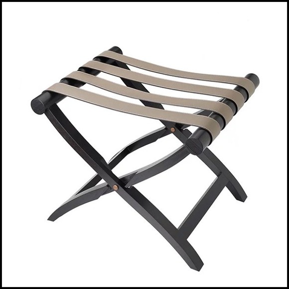 Luggage rack with folding solid oak wood base and with 4 genuine leather stripes 189-Noble