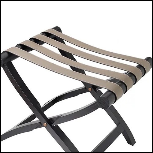 Luggage rack with folding solid oak wood base and with 4 genuine leather stripes 189-Noble
