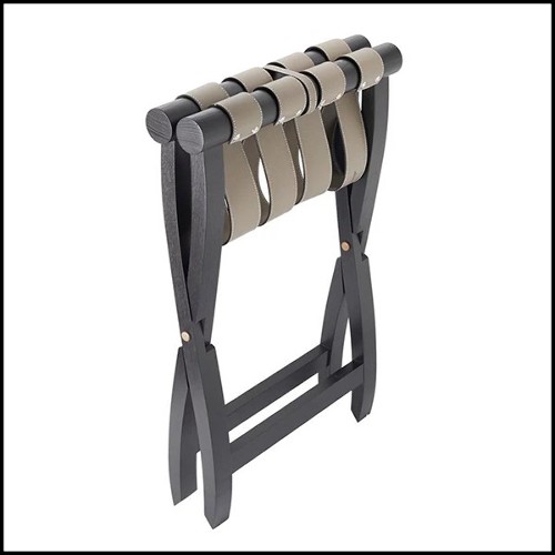 Luggage rack with folding solid oak wood base and with 4 genuine leather stripes 189-Noble