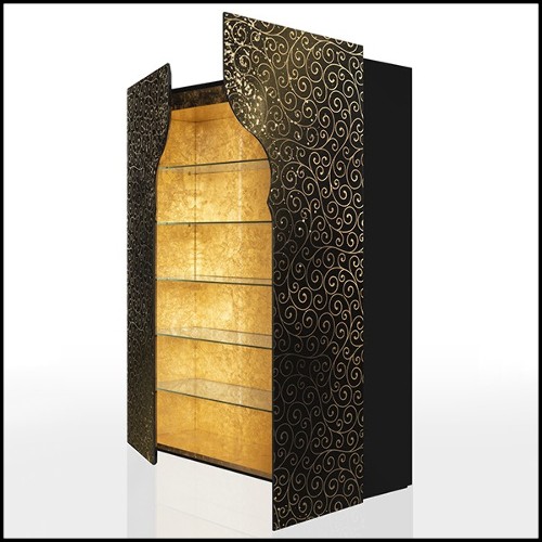 Cabinet or Shelves with black lacquered wood and decorated with gold leaf inserts and with golden powder 191-Riyad