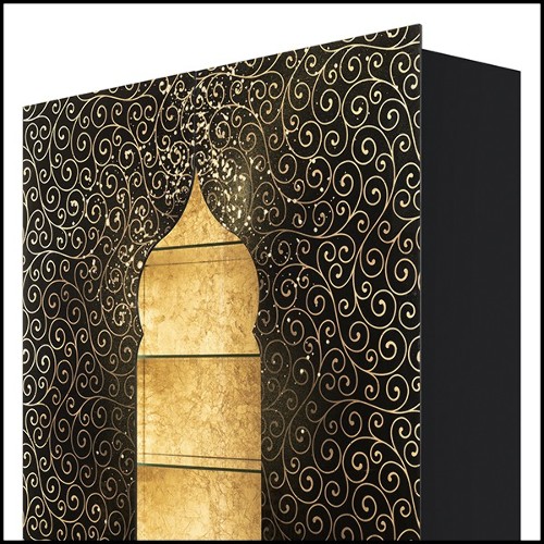 Cabinet or Shelves with black lacquered wood and decorated with gold leaf inserts and with golden powder 191-Riyad