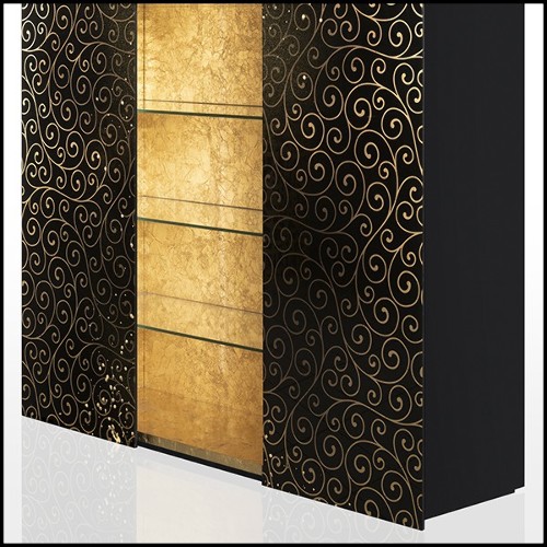 Cabinet or Shelves with black lacquered wood and decorated with gold leaf inserts and with golden powder 191-Riyad