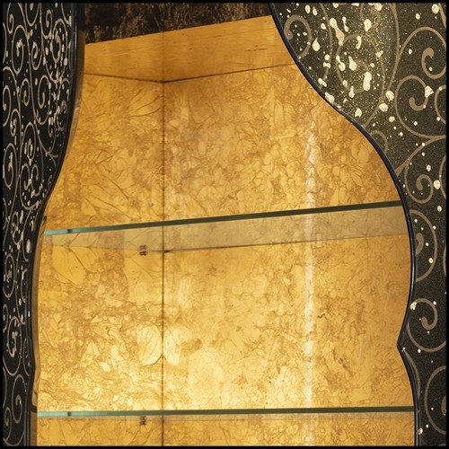 Armoire ou étagère en bois massif laqué noir décoré d'inserts de feuilles d'or et de poudre d'or 191-Riyad