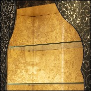 Armoire ou étagère en bois massif laqué noir décoré d'inserts de feuilles d'or et de poudre d'or 191-Riyad
