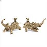 Candleholders in hand painted porcelain in bronze finish 162-Bengali elephant Set of 2