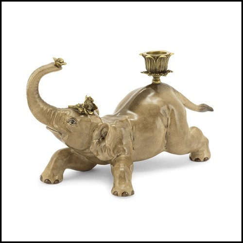 Bougeoirs set de 2 en porcelaine peinte à la main finition bronze 162-Bengali Elephant Set of 2