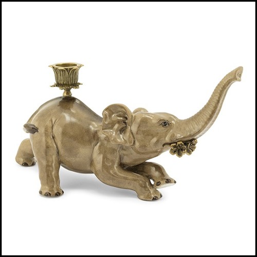 Candleholders in hand painted porcelain in bronze finish 162-Bengali elephant Set of 2
