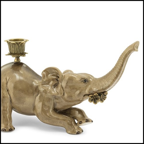 Bougeoirs set de 2 en porcelaine peinte à la main finition bronze 162-Bengali Elephant Set of 2