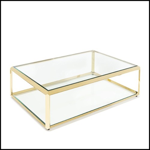 Coffee table with structure in gold finish with beveled glass top 162-Casiopee Gold