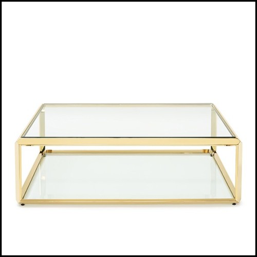 Coffee table with structure in gold finish with beveled glass top 162-Casiopee Gold