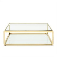 Coffee table with structure in gold finish with beveled glass top 162-Casiopee Gold