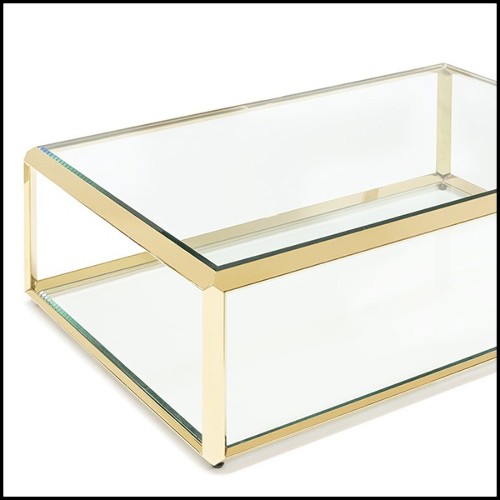 Table basse avec structure finition gold avec plateau en verre biseauté 162-Casiopee Gold