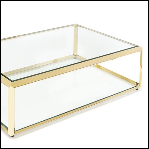 Table basse avec structure finition gold avec plateau en verre biseauté 162-Casiopee Gold