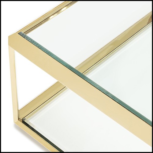 Coffee table with structure in gold finish with beveled glass top 162-Casiopee Gold