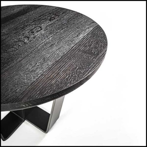 Table basse avec base en fer laqué finition irondust et avec plateau en chêne massif finition noire 154-Jay Black Oak