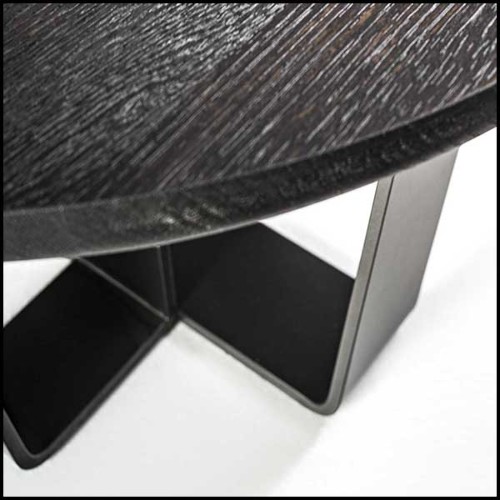 Table basse avec base en fer laqué finition irondust et avec plateau en chêne massif finition noire 154-Jay Black Oak