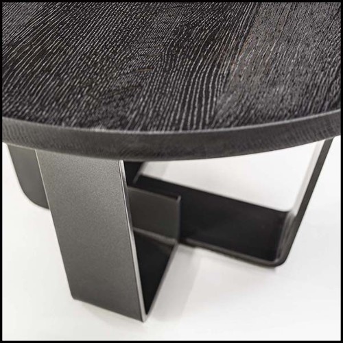 Table basse avec base en fer laqué finition irondust et avec plateau en chêne massif finition noire 154-Jay Black Oak