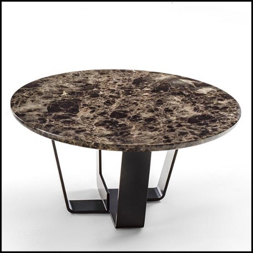 Table basse avec base en fer laqué avec plateau en marbre dark Emperador 154-Jay Marble