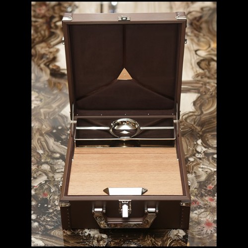 Suitcase covered with brown cowhide leather 186-Luxury Cuban Brown