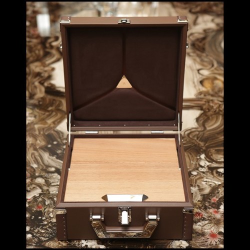 Suitcase covered with brown cowhide leather 186-Luxury Cuban Brown