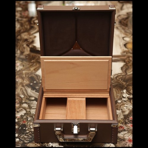 Suitcase covered with brown cowhide leather 186-Luxury Cuban Brown