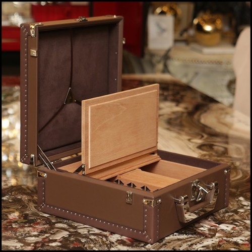Suitcase covered with brown cowhide leather 186-Luxury Cuban Brown