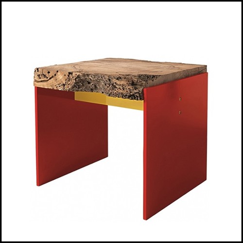 Tabouret avec assise en chêne massif et avec base en fer laqué rouge 154-Oak Slat Red