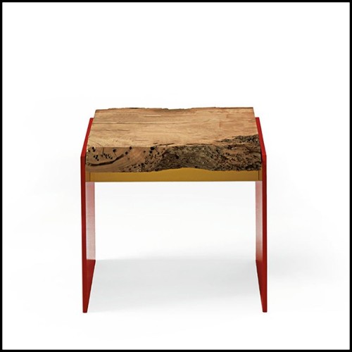 Tabouret avec assise en chêne massif et avec base en fer laqué rouge 154-Oak Slat Red