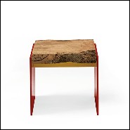 Tabouret avec assise en chêne massif et avec base en fer laqué rouge 154-Oak Slat Red