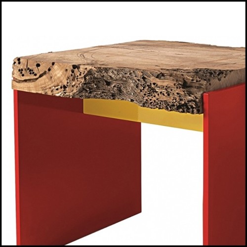 Stool with seat in solid oakwood from Venice with iron lacquered base 154-Oak Slat Red